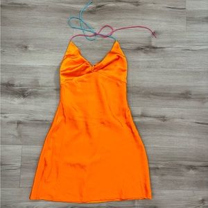 Orange White Fox Silk Mini Dress